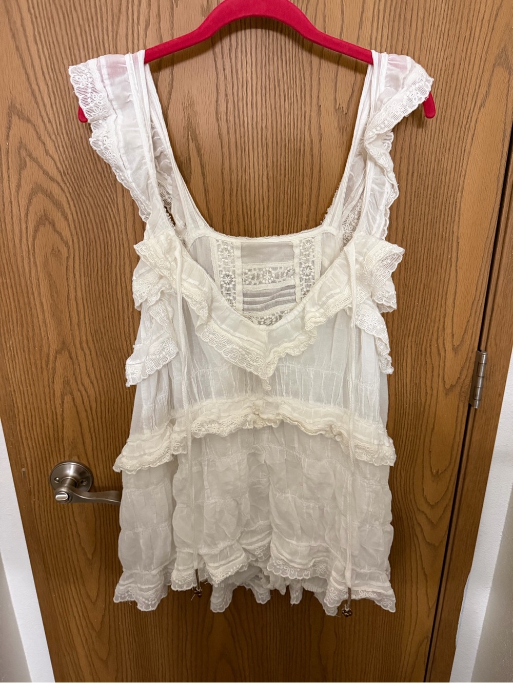 Free People White Tiered Lace Ruffle Sundress Size Large - Picture 5 of 6